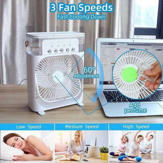 Portable Mini Air Cooler for Room Cooling with 7 Colors LED Light.